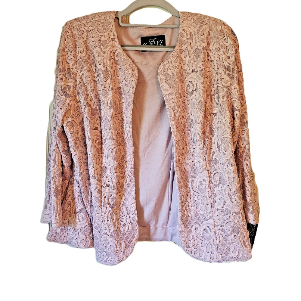 Alex Evenings Lace Jacket Womens 12 Blush Pink Open Front Sparkle Formal NWT